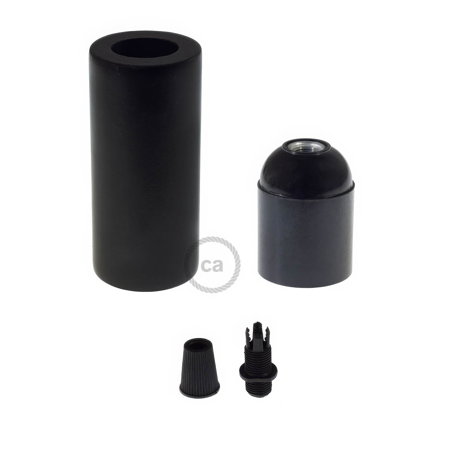 3XL Wooden E26 light bulb socket kit for Rope Cables - Black