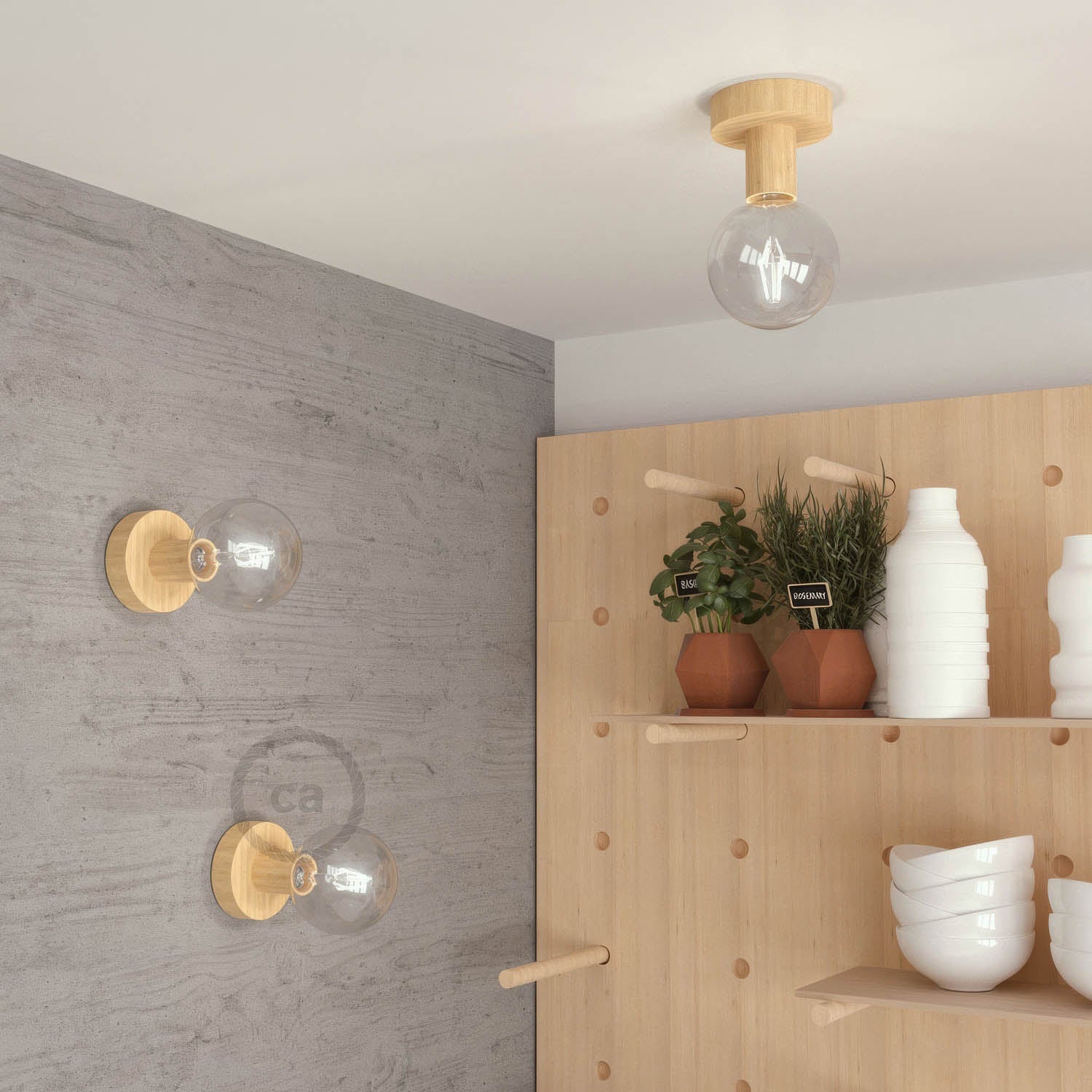 Fermaluce Wood S, the natural wood flush light for your wall or ceiling - Neutral