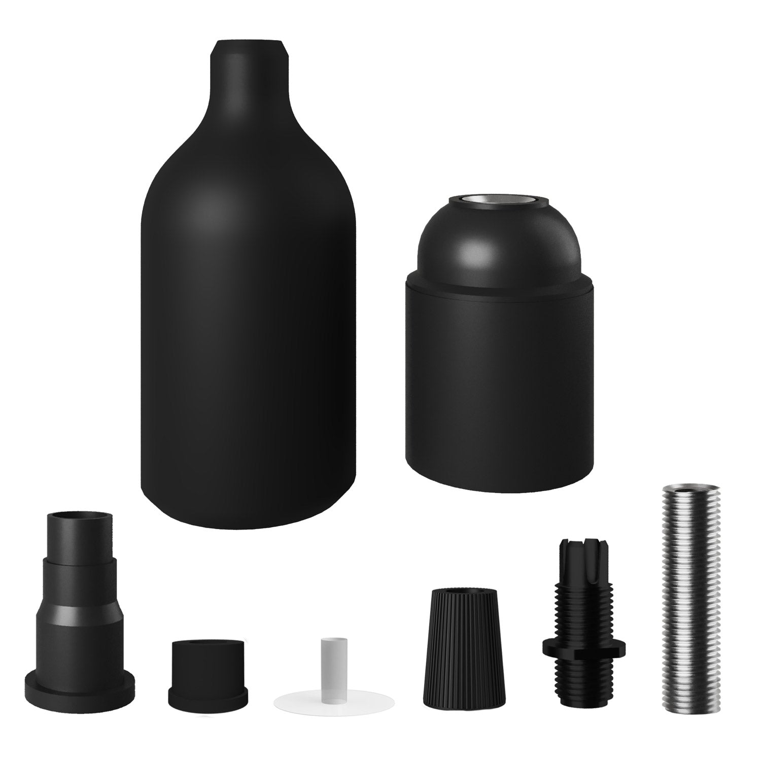 Silicone E26 socket kit with hidden cable clamp - Black