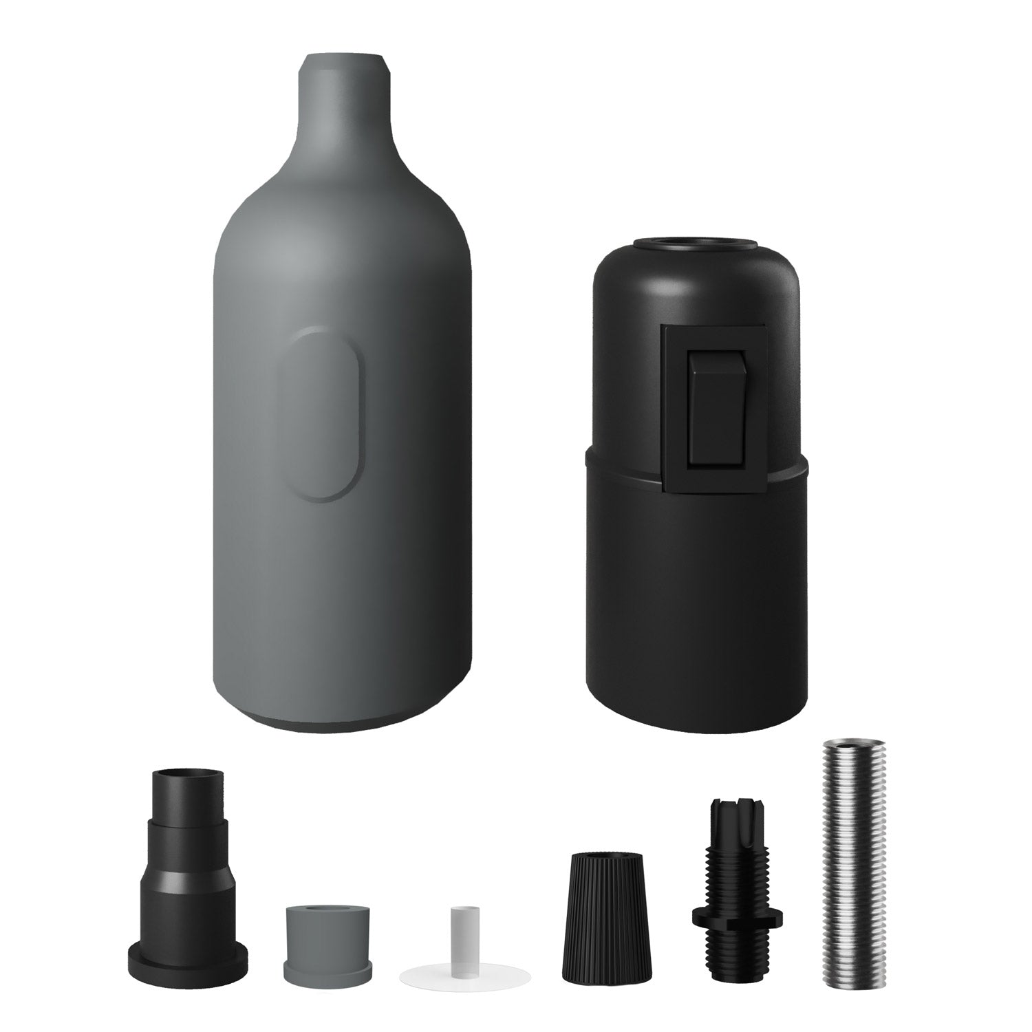 Silicone E26 socket kit with switch and hidden cable clamps - Grey