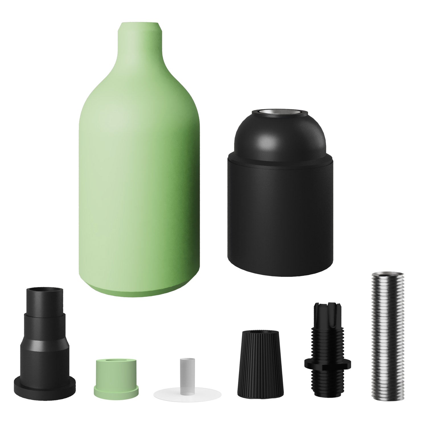 Silicone E26 socket kit with hidden cable clamp - Soft green