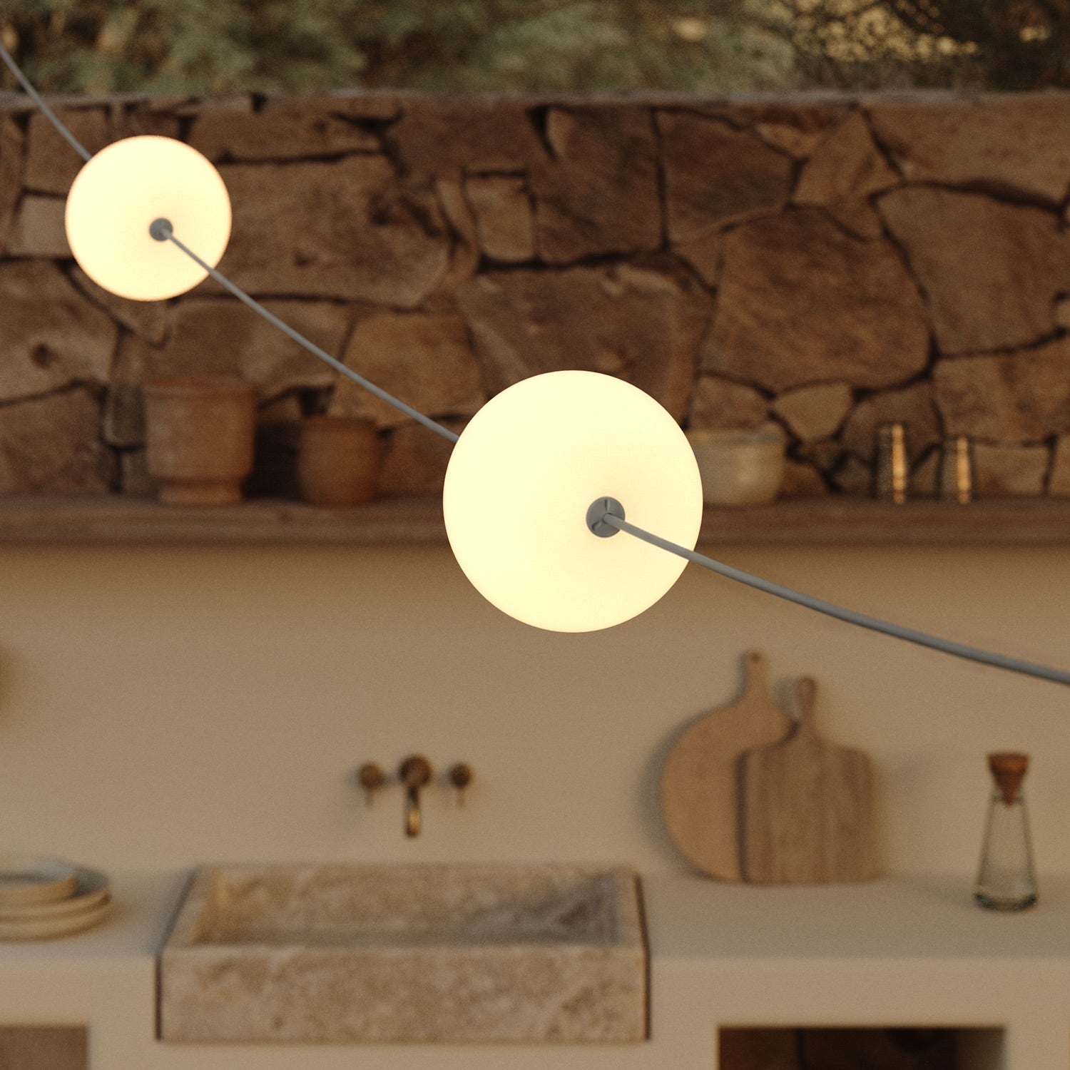 Outdoor 4-Light String Light for wet locations Gray, Power supply with US plug - Marina4 Cherry