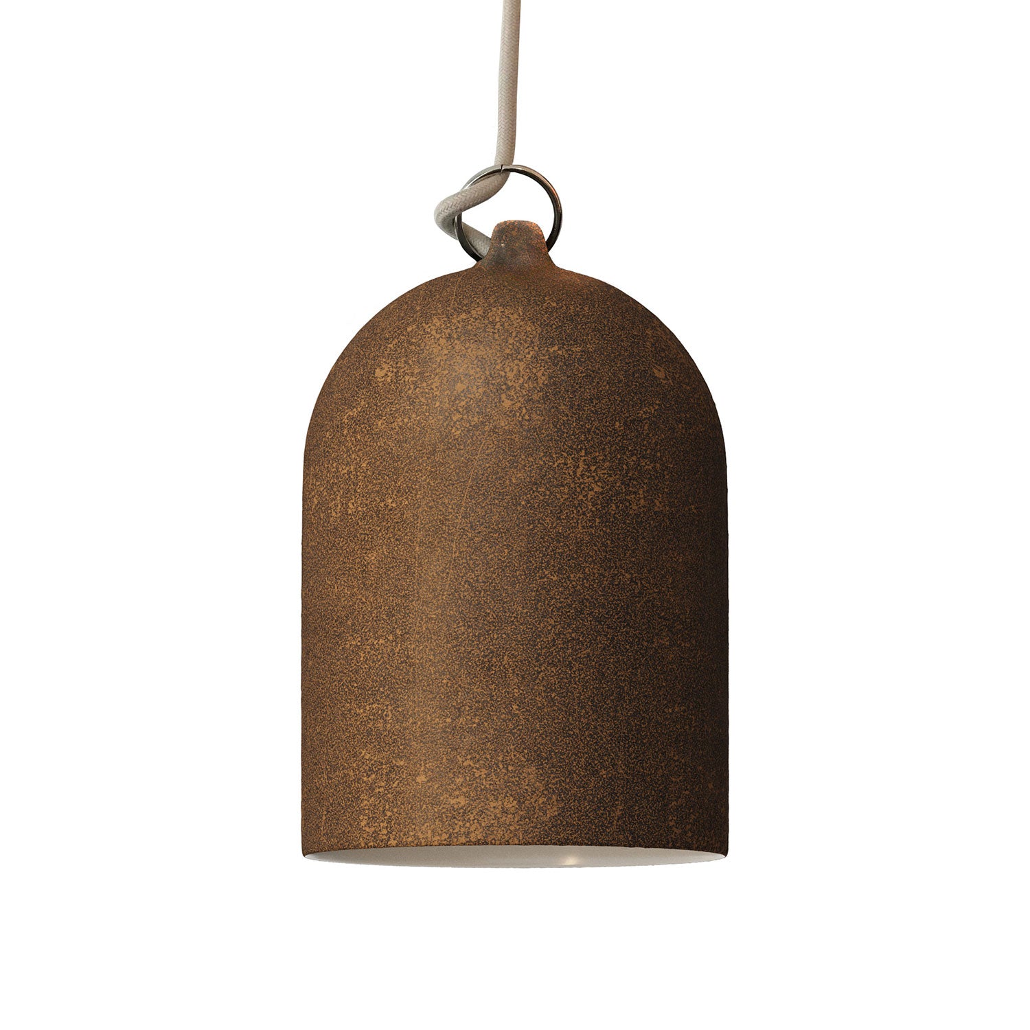 Pendant lamp with textile cable and lampshade Mini Bell XS ceramic shade - Corten effect