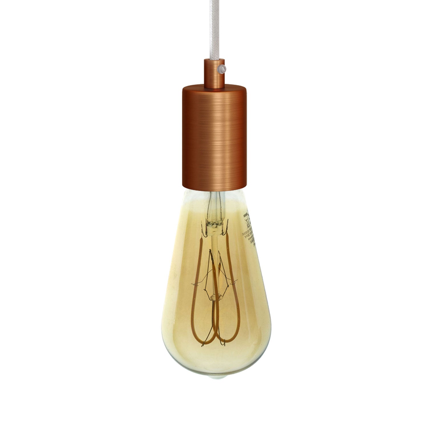 Pendant lamp with textile cable and satin metal details - Brushed copper