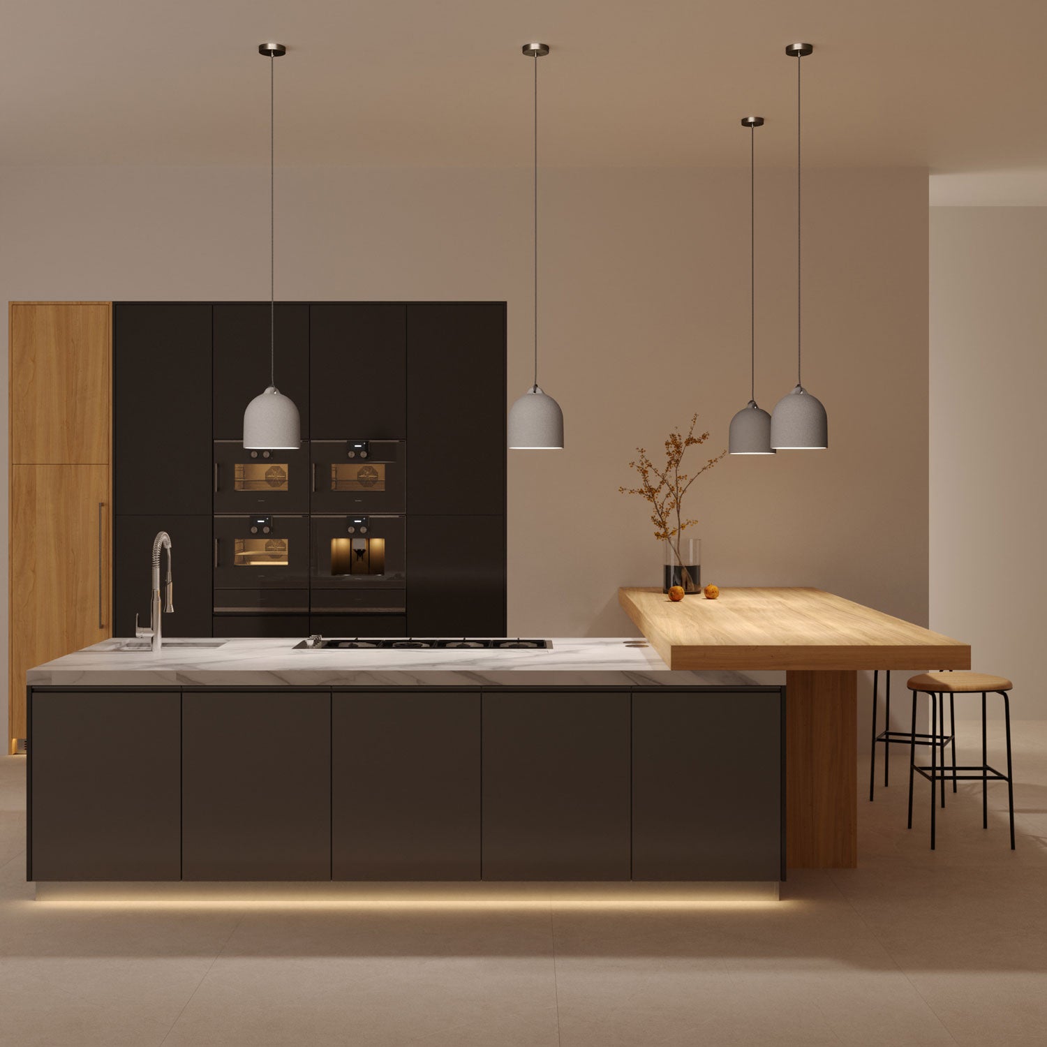 Pendant lamp with textile cable and lampshade Bell M in ceramic - Cement effect