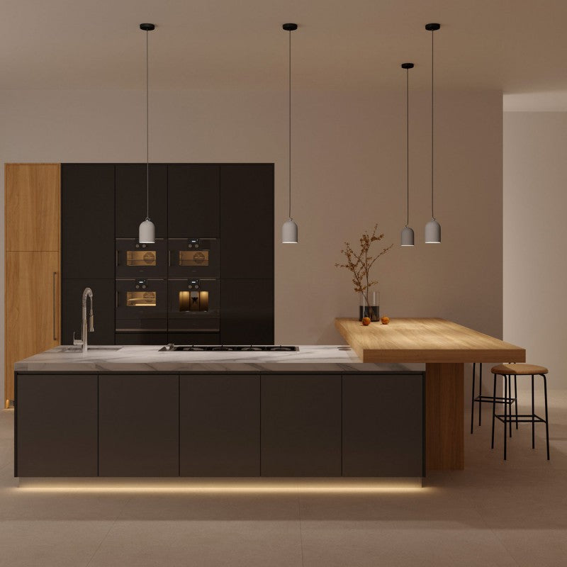 Pendant lamp with textile cable and lampshade Mini Bell XS ceramic shade - Cement effect