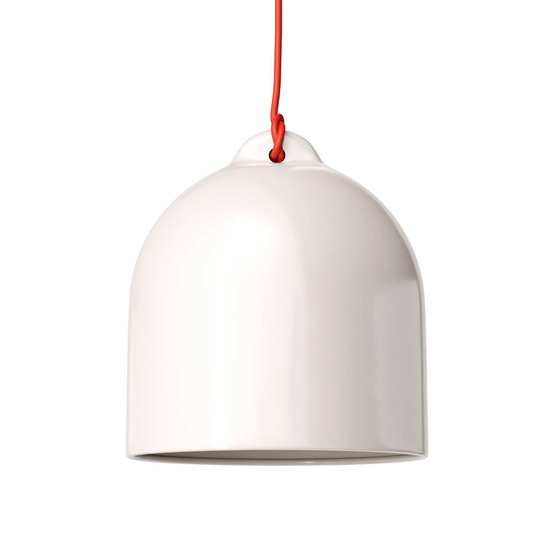 Pendant lamp with textile cable and lampshade Bell M in ceramic - Glossy white