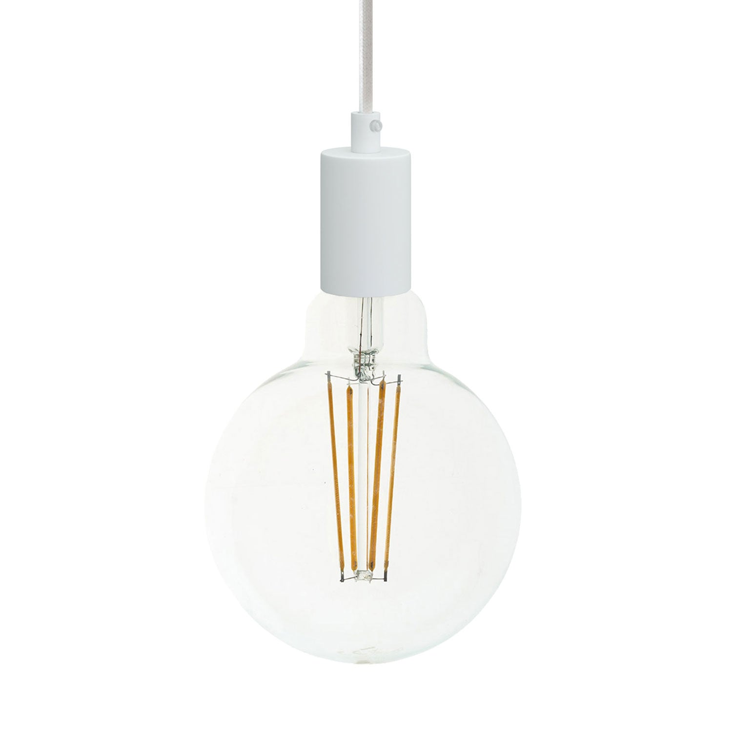 Pendant lamp with textile cable and monochrome metal details - White