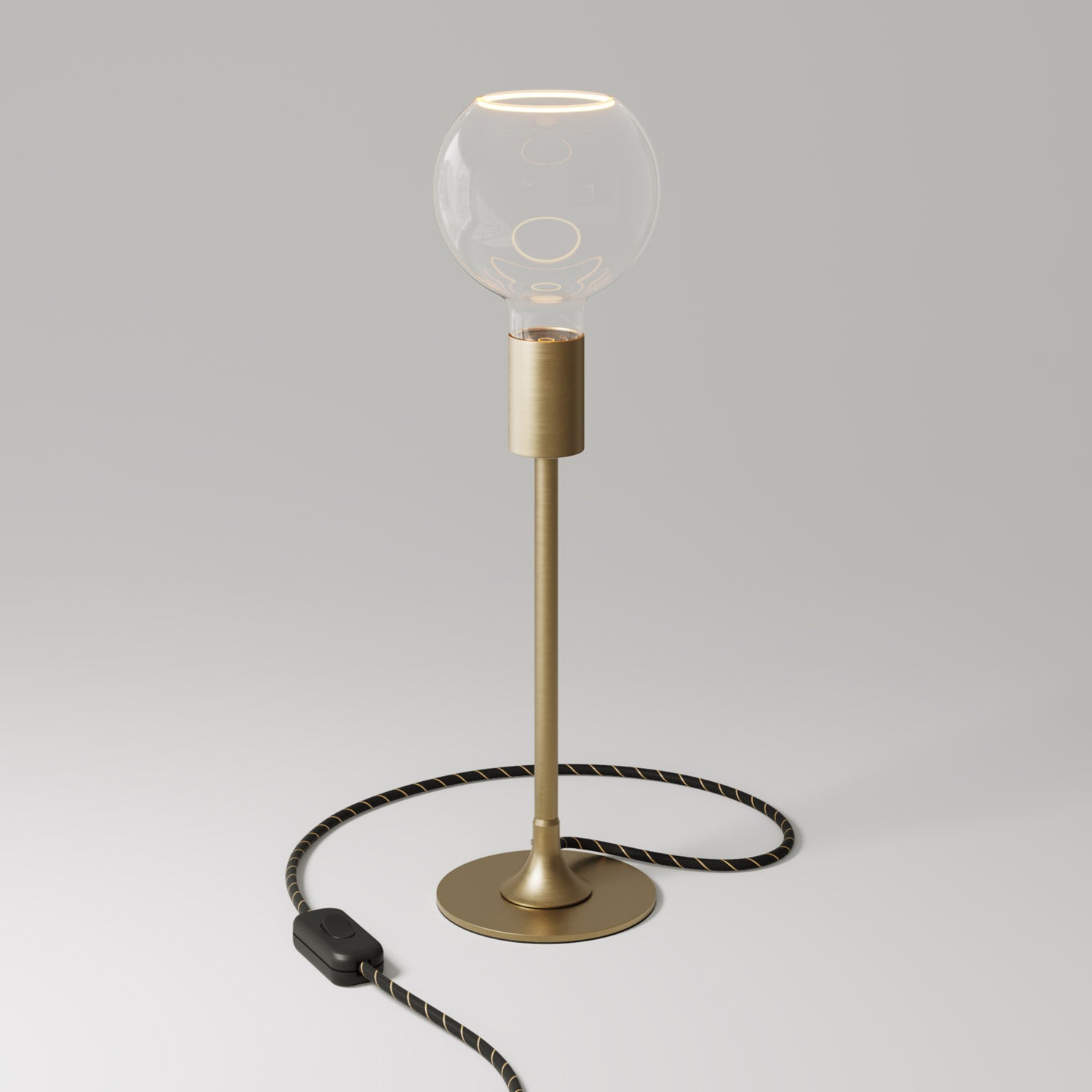 MAG-Y table lamp with round metal base and clear Ghost G05 bulb - Brushed bronze