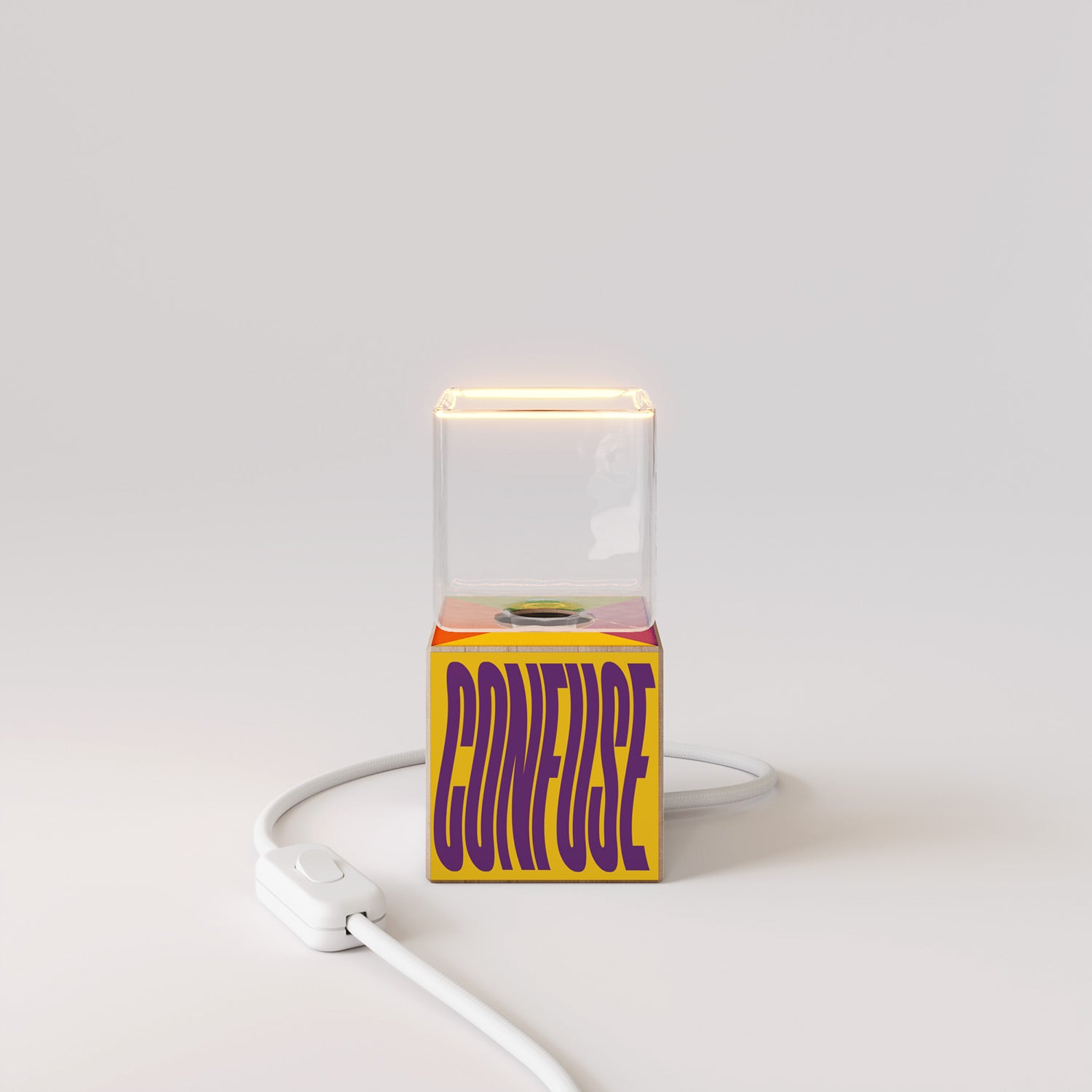Cubetto table lamp with US plug, "Poche idee ma confuse" Ghost bulb - Santomanifesto