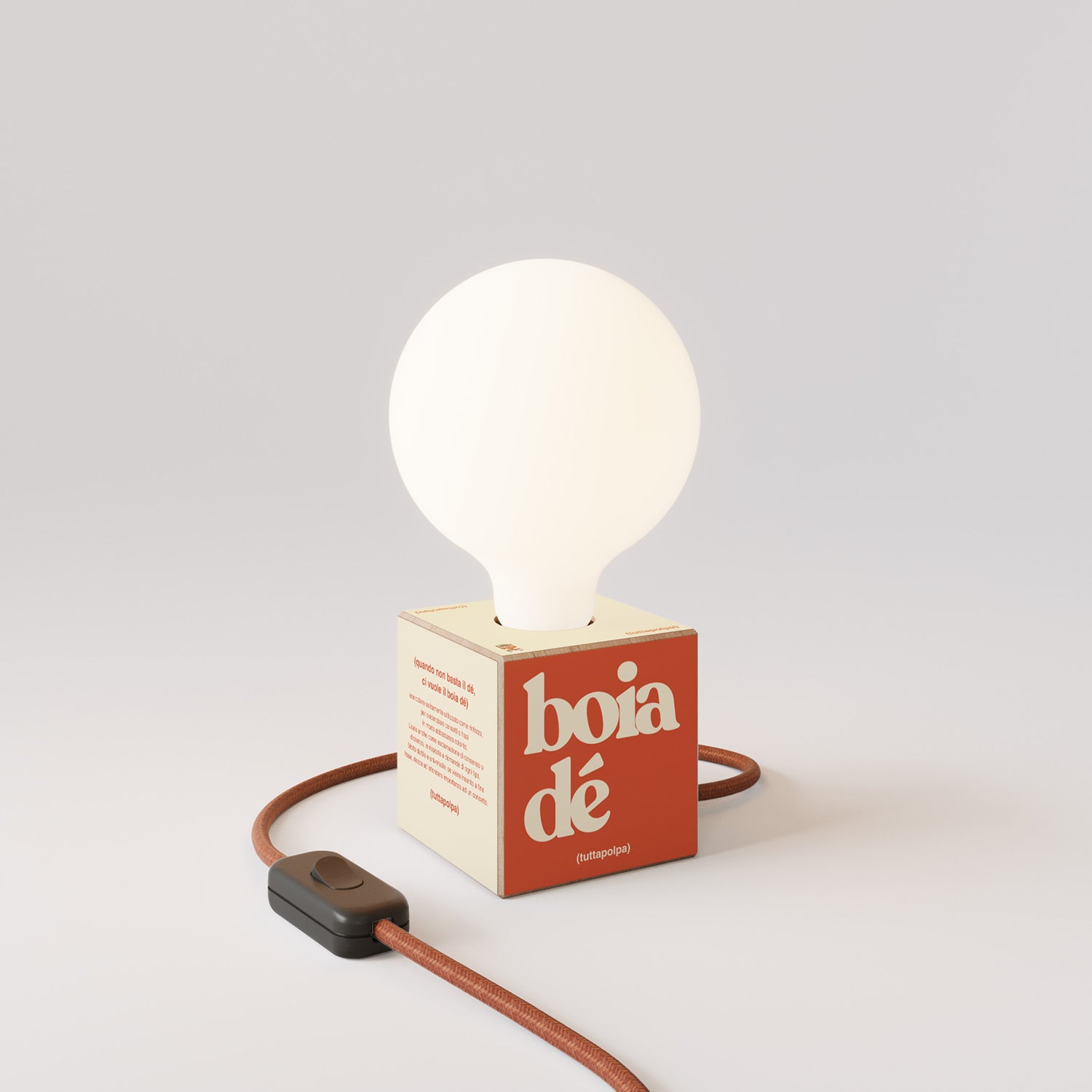 Cubetto table lamp with US plug, "Boia de" porcelain effect globe bulb - Tuttapolpa