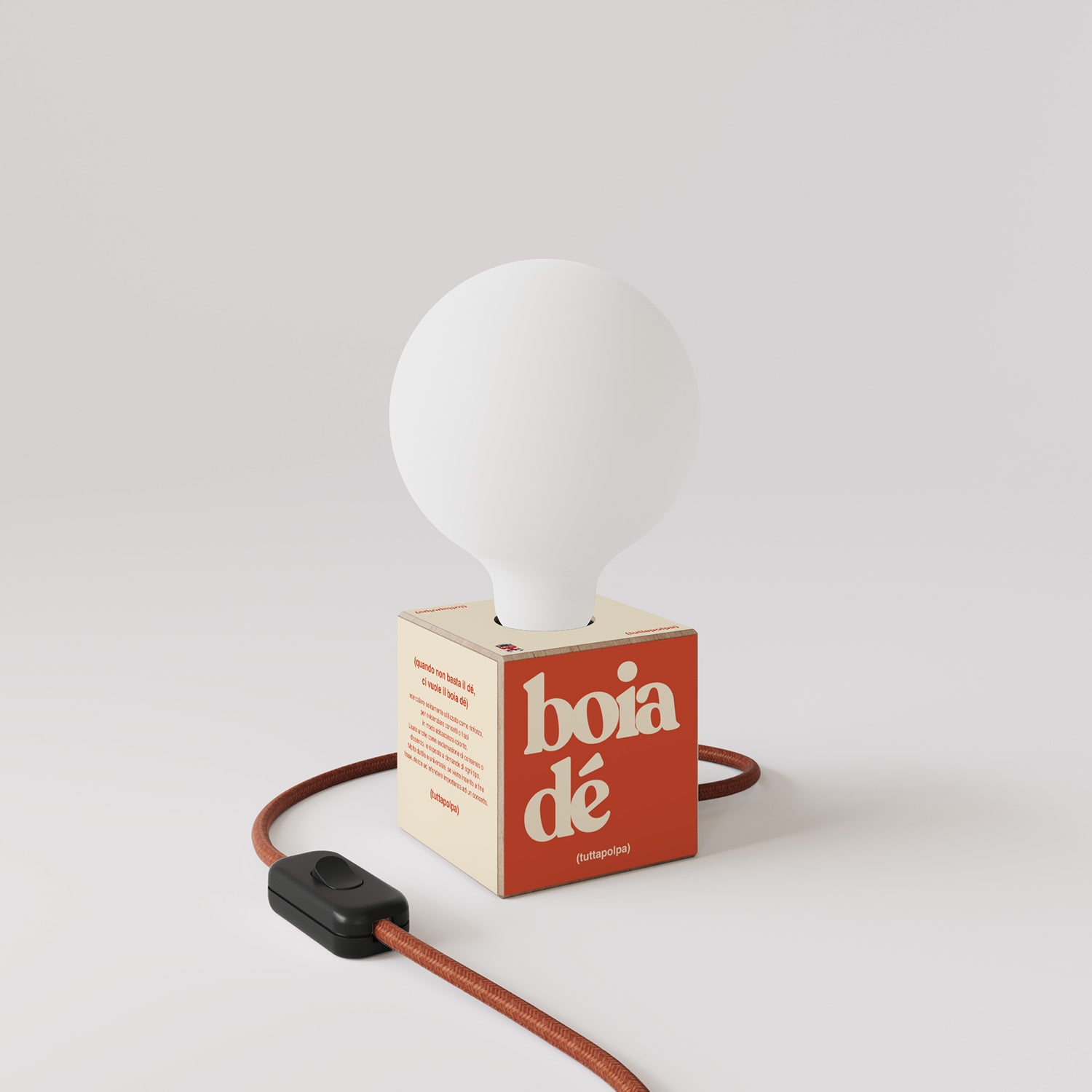Cubetto table lamp with US plug, "Boia de" porcelain effect globe bulb - Tuttapolpa
