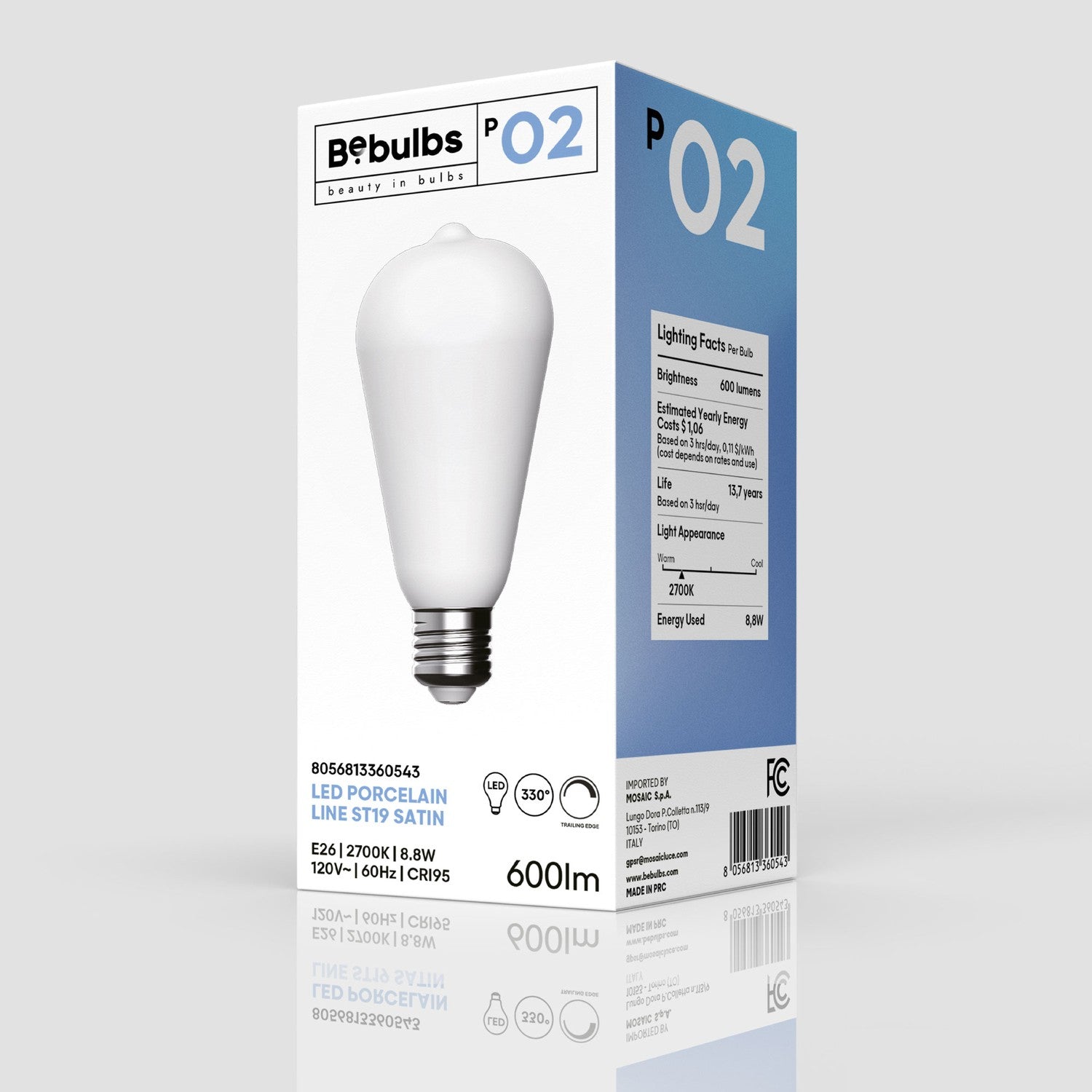 LED Porcelain Effect Light Bulb CRI 95 ST19 8.8W 600Lm E26 120V 2700K Dimmable - P02