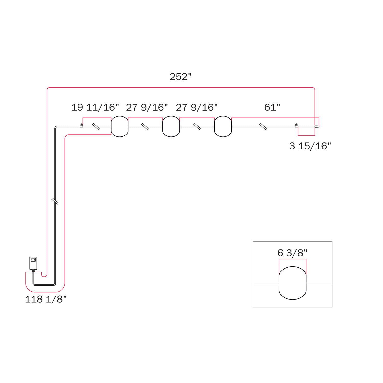 Outdoor 3-Light String Light for wet locations White Sand, Power supply with US plug - Marina3 Cherry 70 cm