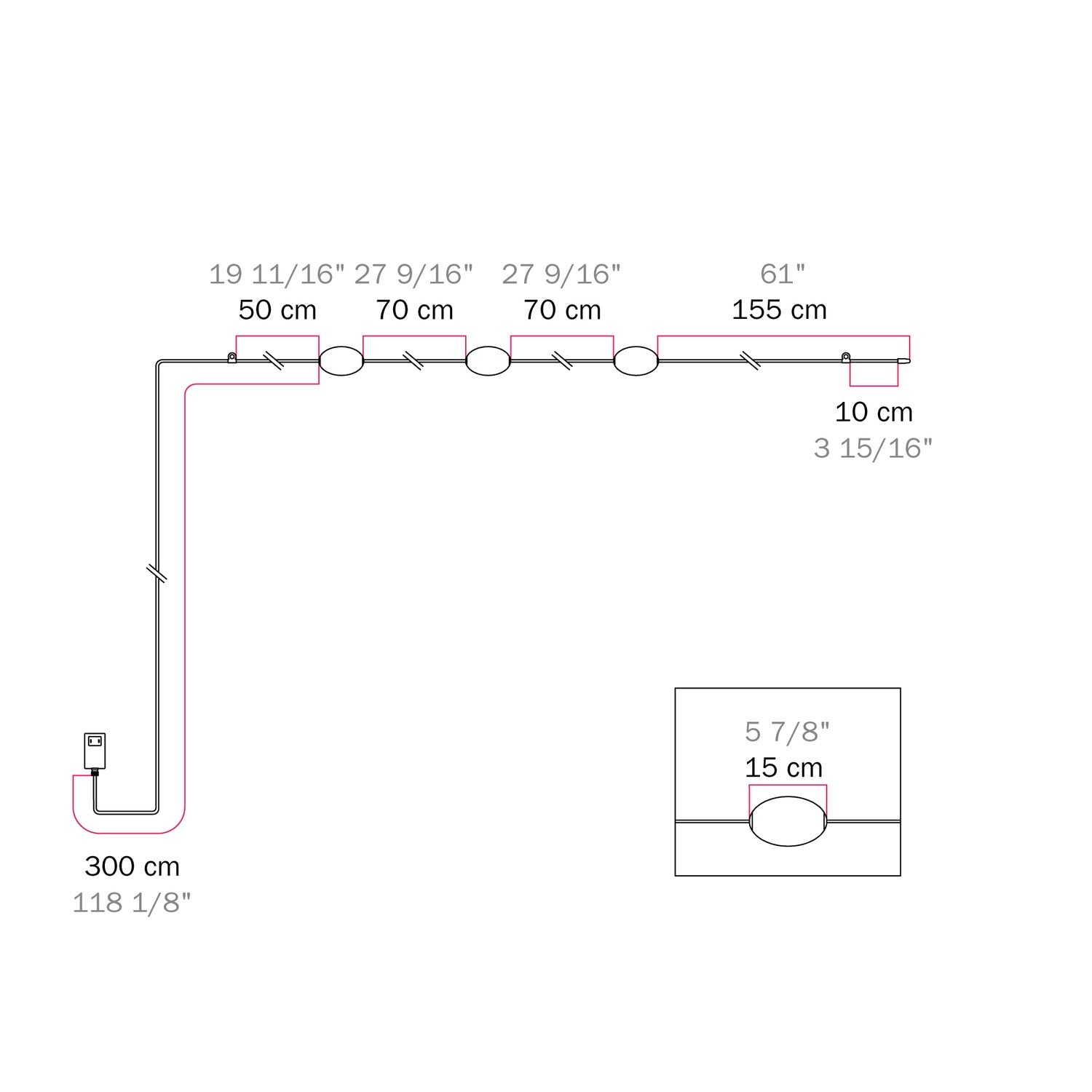 Outdoor 3-Light String Light for wet locations Desert Brown, Power supply with US plug - Marina3