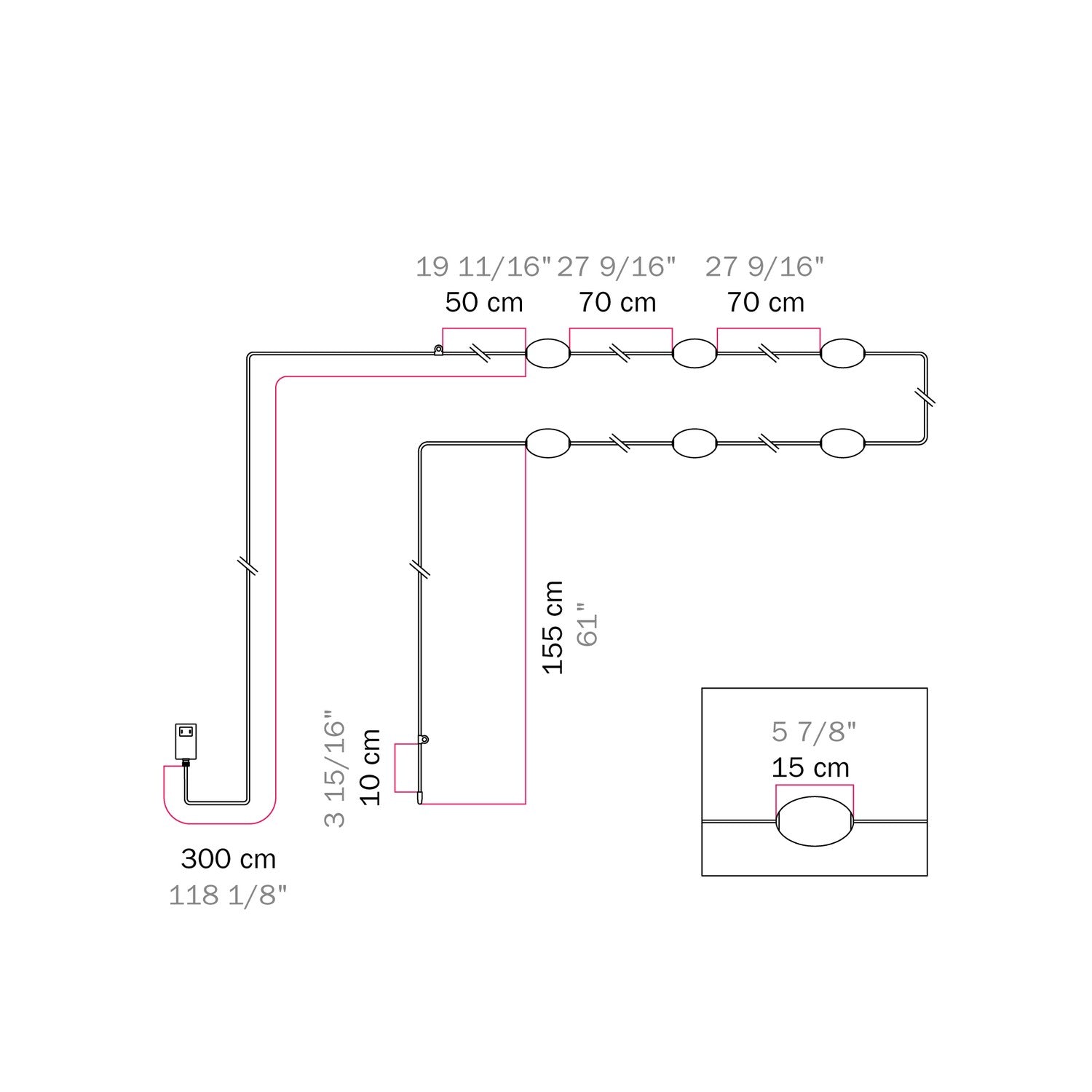 Outdoor 6-Light String Light for wet locations Desert Brown, Power supply with US plug - Marina6