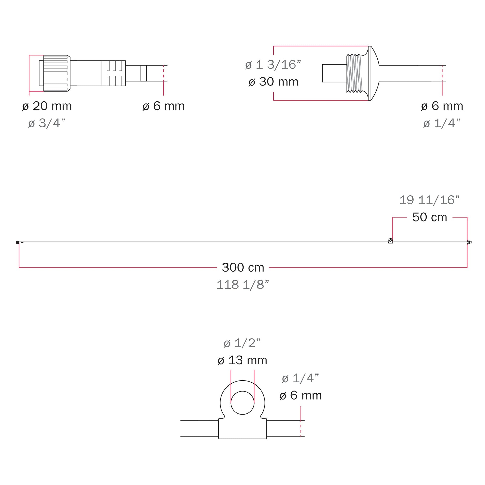 Cavo di connessione Alimentatore / Paralume - Marina - Grigio