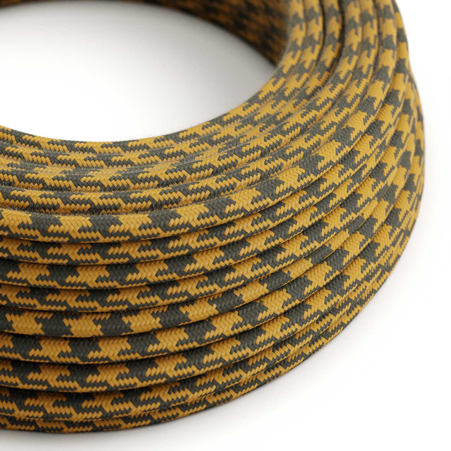 Cloth Covered Wire - Mustard & Gray Cotton Houndstooth RP27 - UL Listed