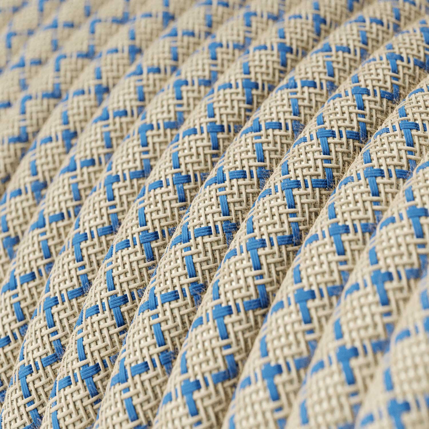 Cloth Covered Wire - Natural & Blue Linen CrissCross RD65 - UL Listed