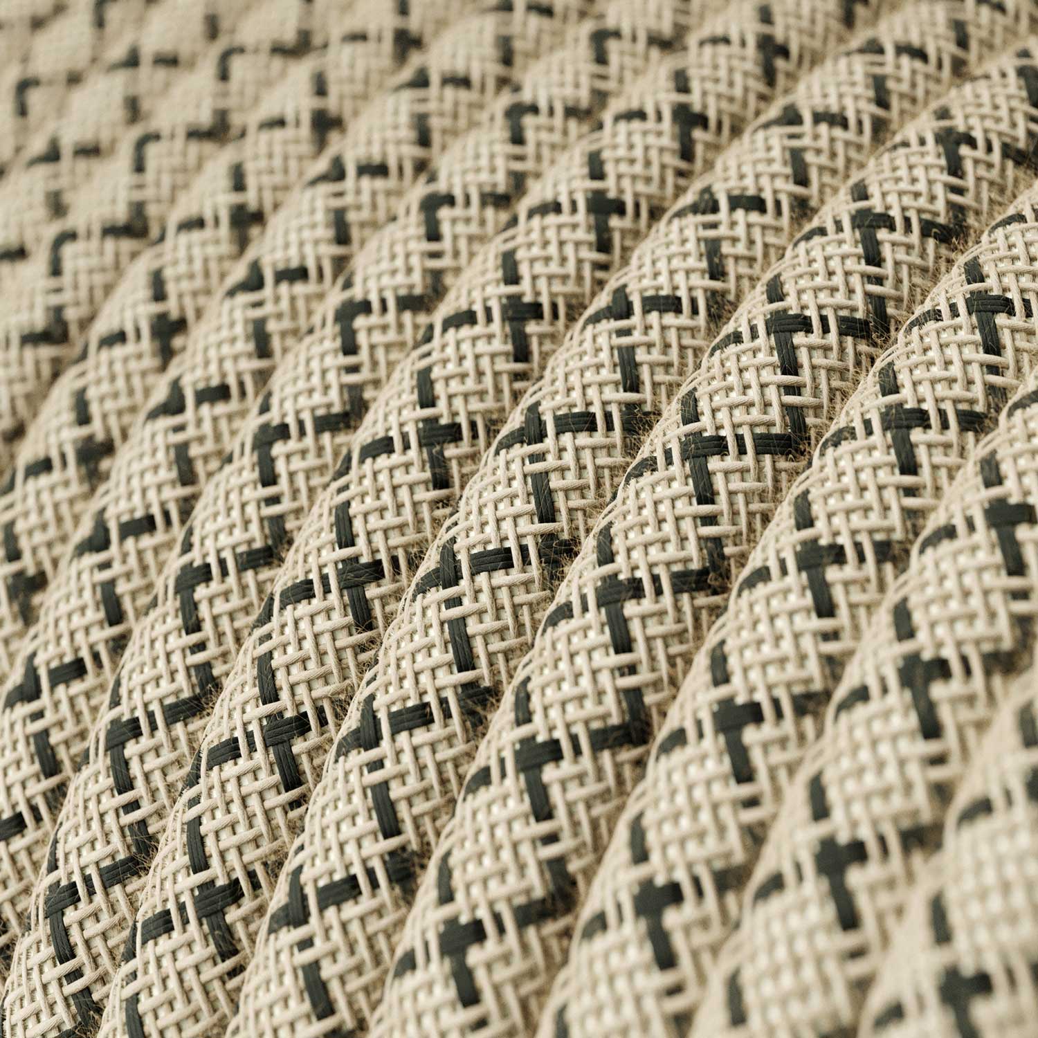 Cloth Covered Wire - Natural & Charcoal Linen CrissCross RD64 - UL Listed