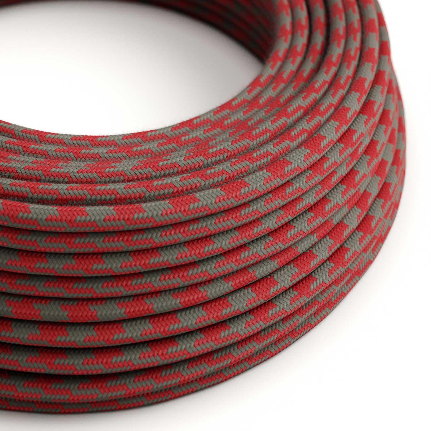 Cloth Covered Wire - Red & Gray Cotton Houndstooth RP28 - UL Listed