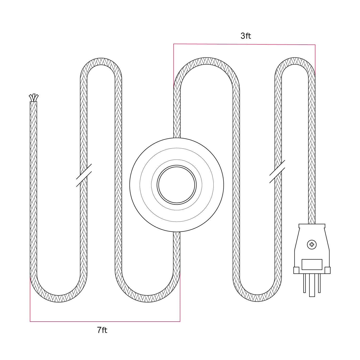 Cordset for lamp with white cotton cable 10 ft Bianco
