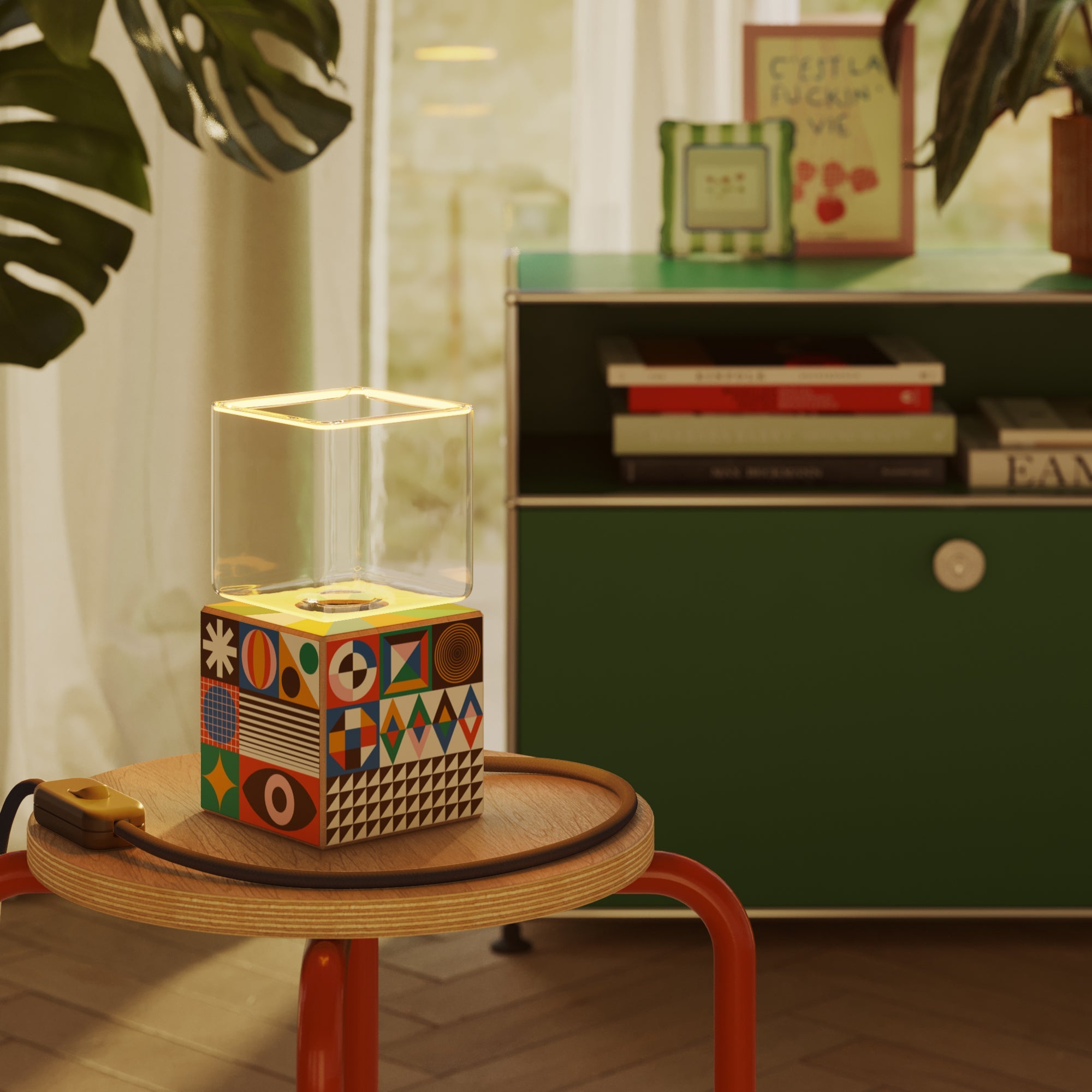 Cubetto table lamp with US plug, Ghost bulb - PosterLad - Creative Cables
