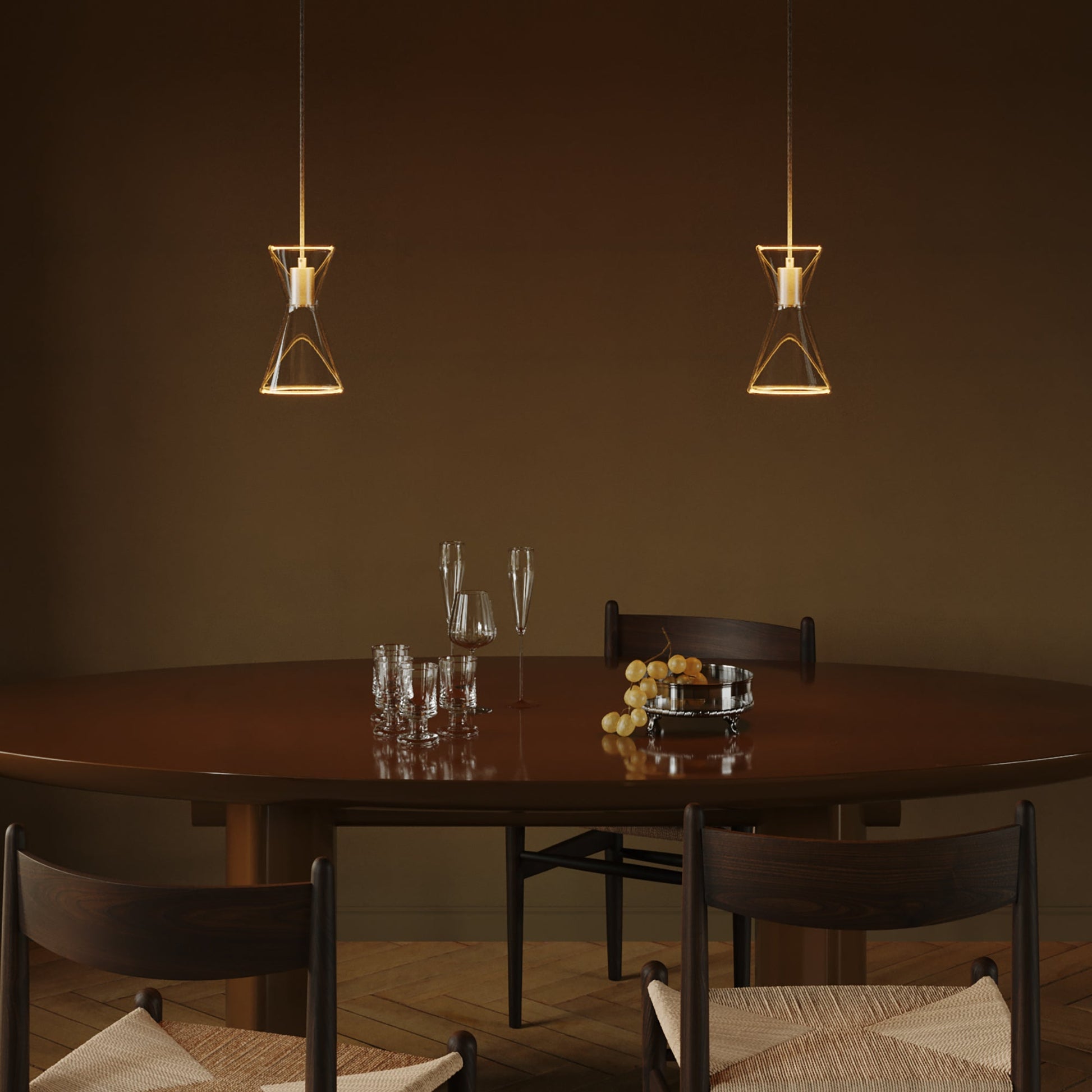 Double-Drop Ghost Double Cone Pendant Lamp - Brushed Titanium