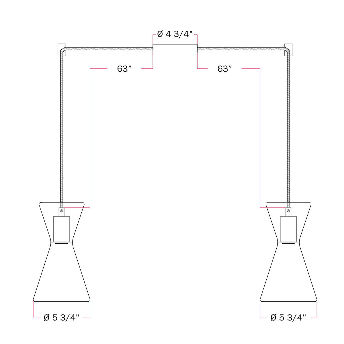 Double-Drop Ghost Double Cone Pendant Lamp - Brushed Titanium