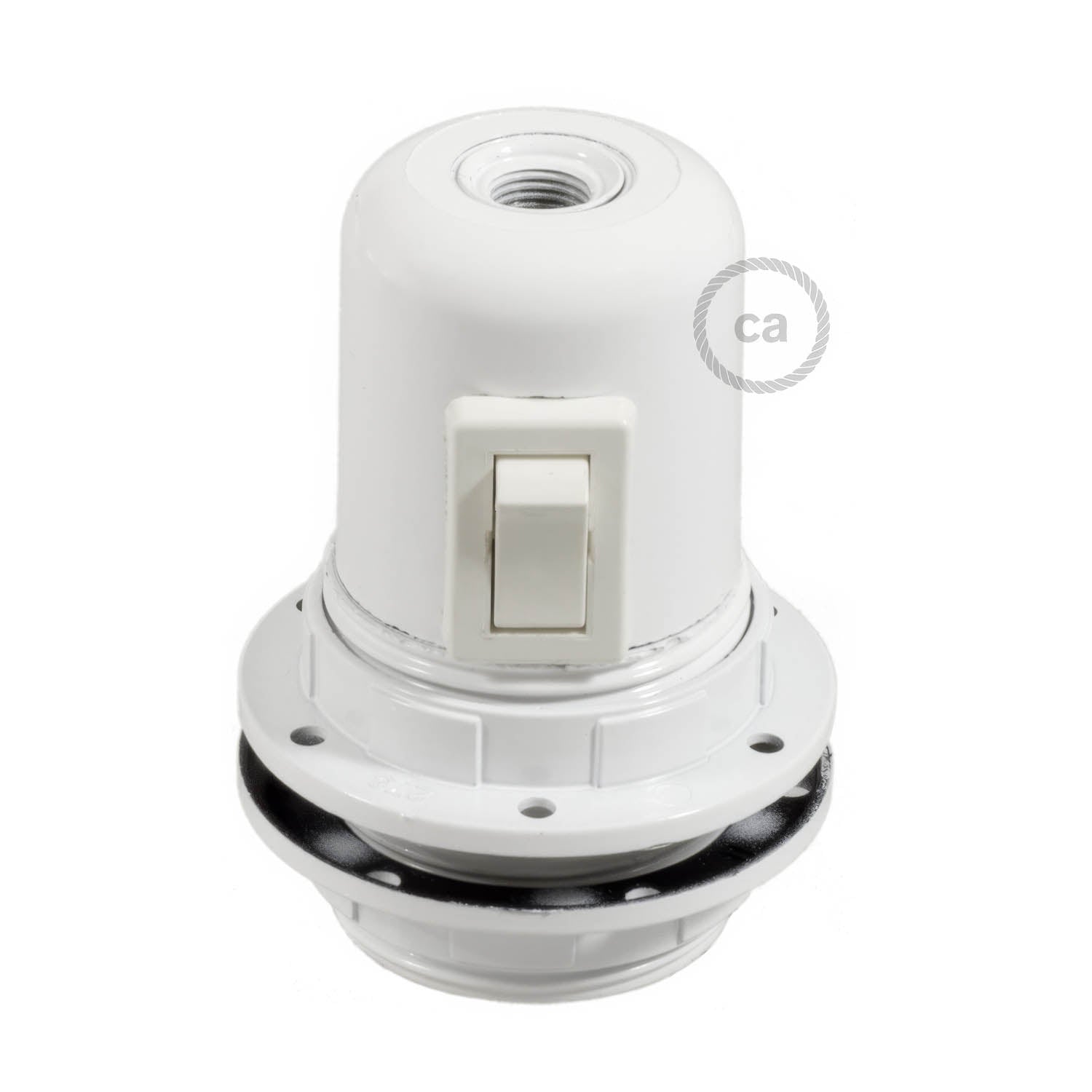 Double Ferrule Bakelite Phenolic E26 light bulb socket - ON/OFF SWITCH - White