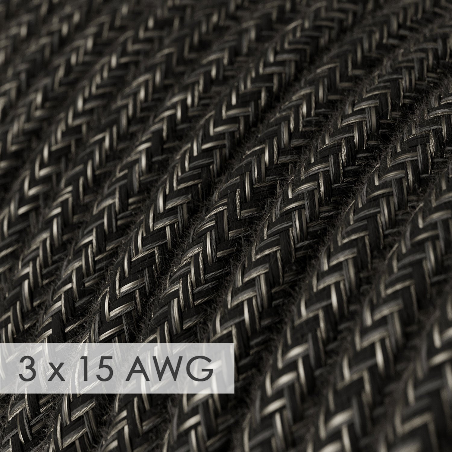 Extension Cord - Round Charcoal Linen RN03 - 15/3 AWG