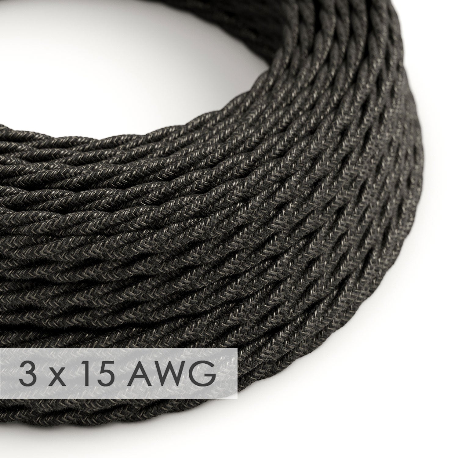 Extension Cord - Twisted Charcoal Linen TN03 - 15/3 AWG