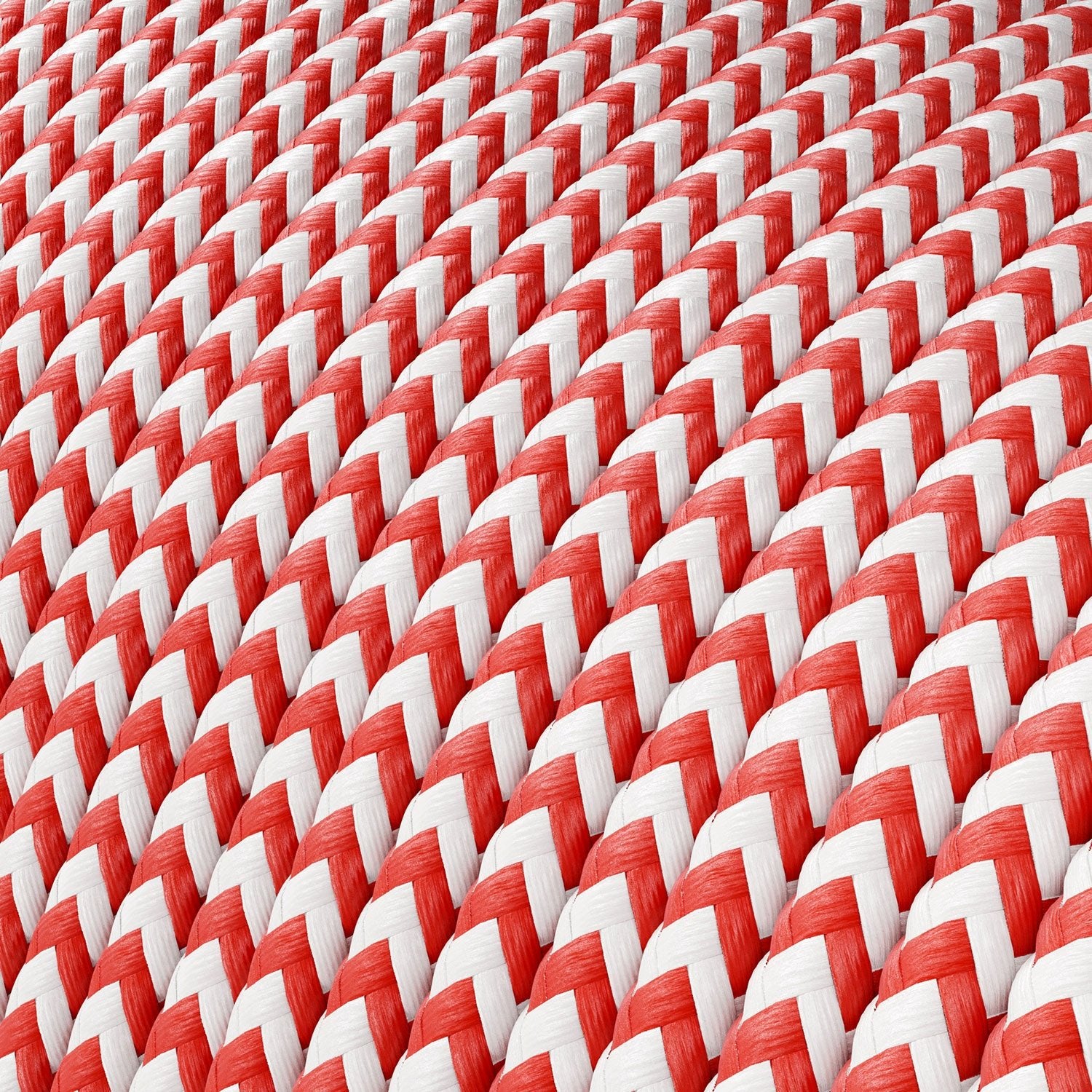 Extra Low Voltage power cable coated in silk effect fabric ZigZag White and Red RZ09