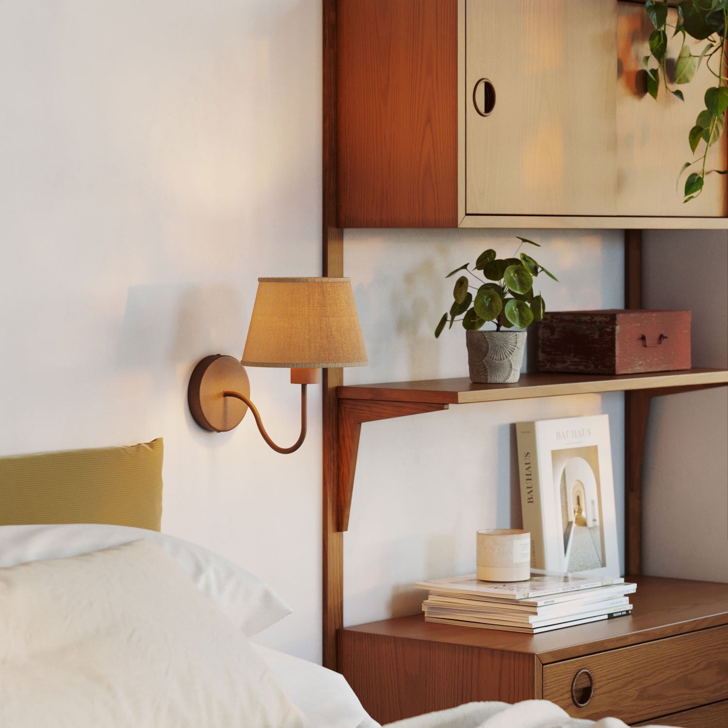 Fermaluce wall lamp with S-shaped extension and Impero lampshade - Natural jute