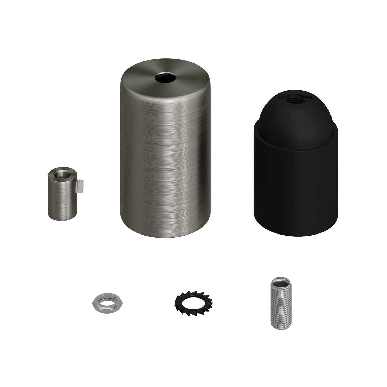 Flat Top Metal UL E26 light bulb socket kit - Brushed titanium Titanio satinato Cilindrico