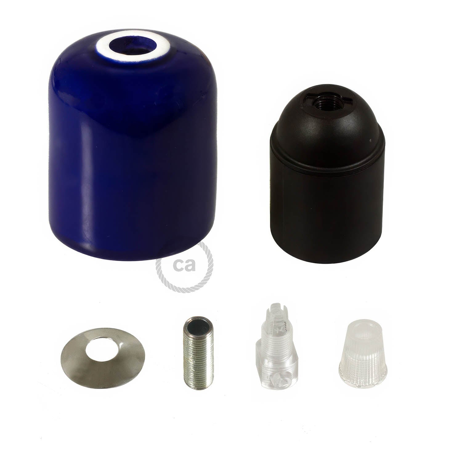 Handmade Ceramic E26 light bulb socket kit - Blue
