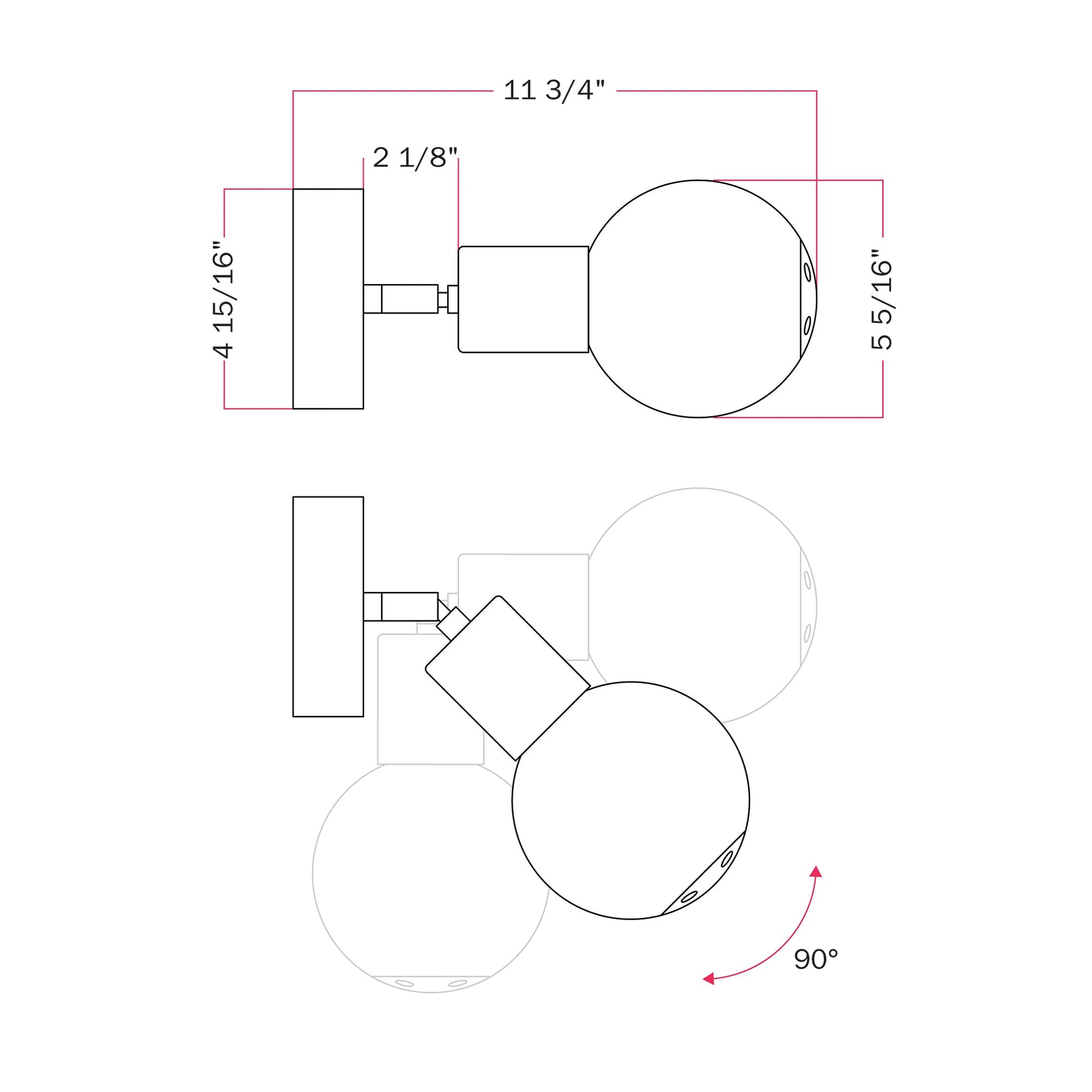 IP65 Modulair Outdoor Wall Light with Adjustable Joint and Unbreak-a-Ball Shatterproof Sphere Shade - Black