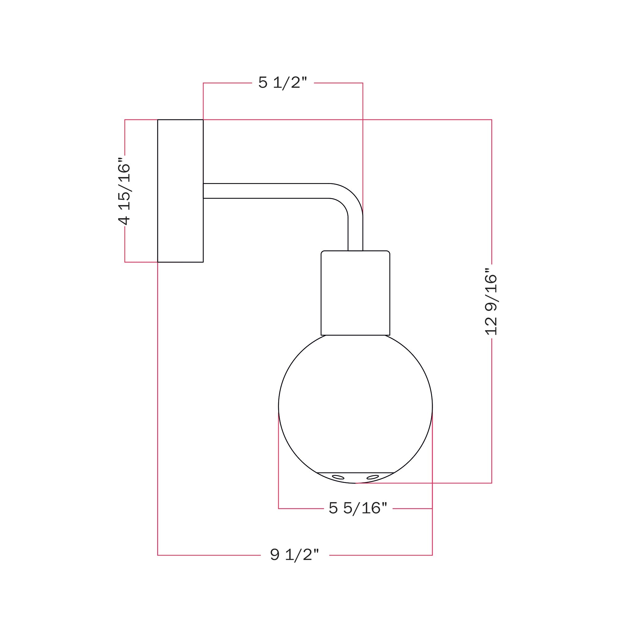IP65 Modulair Outdoor Wall Light with L-Shaped Extension and Unbreak-a-Ball Shatterproof Sphere Shade - Black