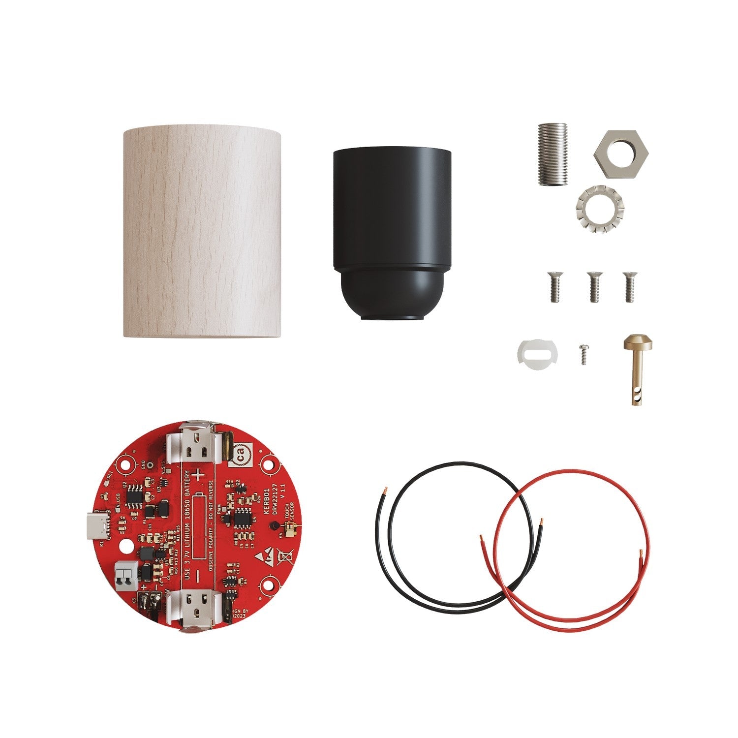 Kit elettronico per lampade a batteria 5V USB-C con portalampada E27 in legno - Neutro