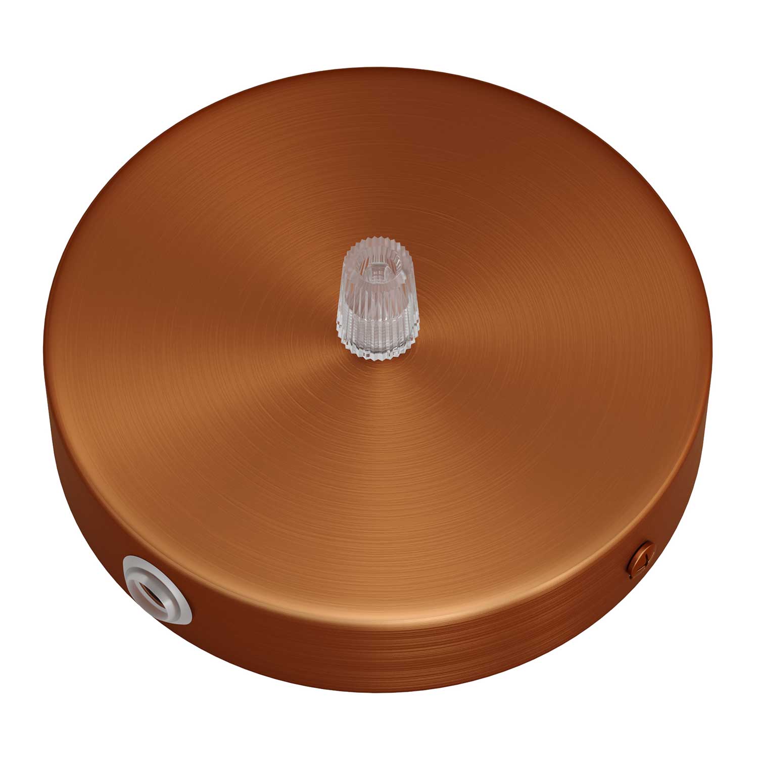 Kit rosone cilindrico in metallo a 1 foro centrale e 2 fori laterali - Rame satinato Conico