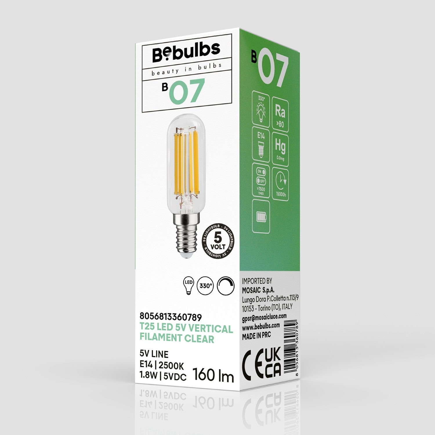 Lampadina LED Trasparente Linea 5V Tubolare T25 1,8W 160Lm E14 2500K Dimmerabile - B07