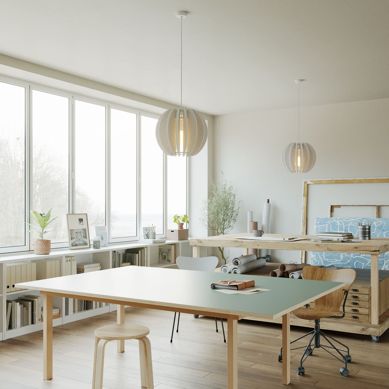 LAMPSHHADE - Pendant Lamp with Elliptical Shade - White melange