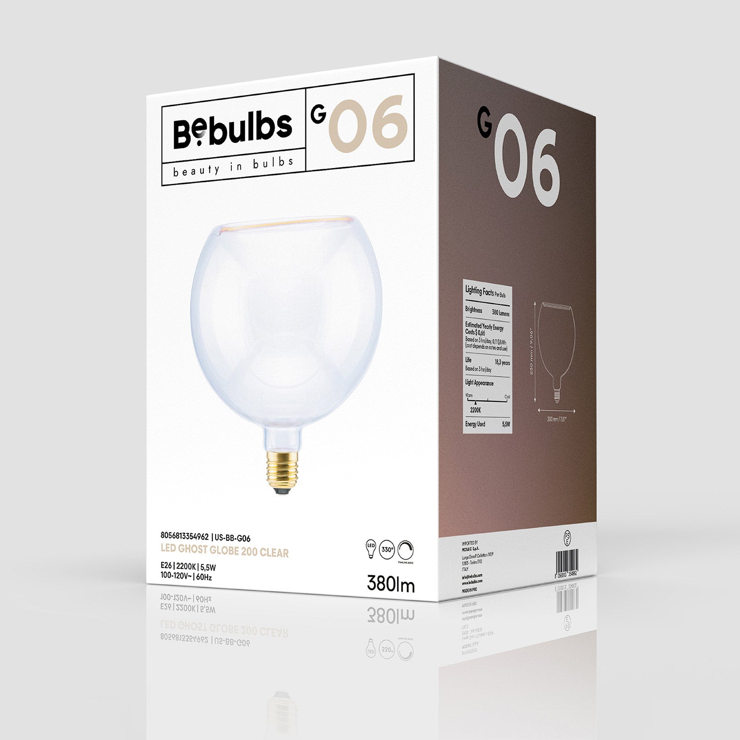 LED Clear Light Bulb Ghost Line CRI 90 G200 5,5W 380Lm E26 2200K Dimmable - G06