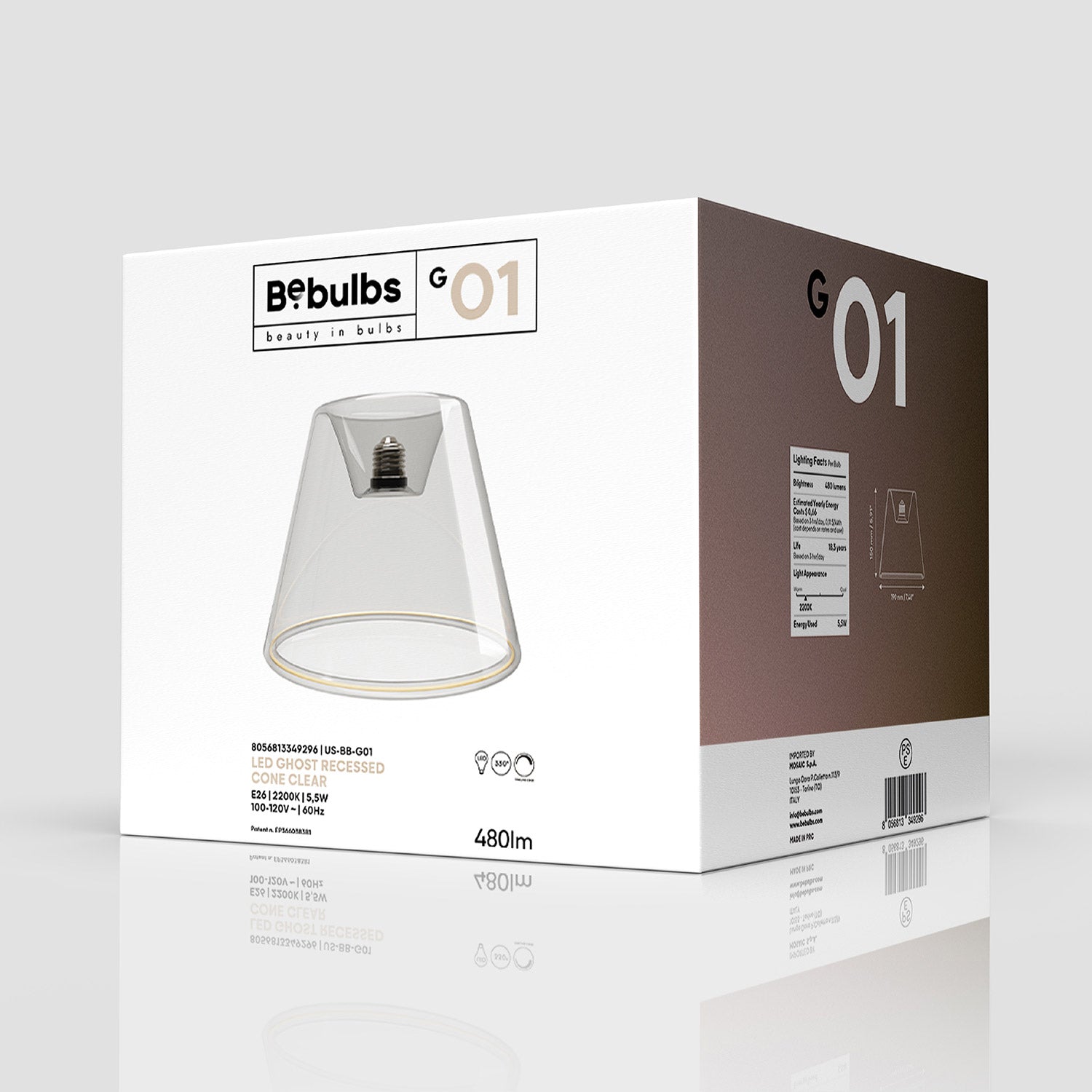 LED Clear Light Bulb Ghost Line CRI 90 Recessed Cone 5,5W 480Lm E26 2200K Dimmable - G01