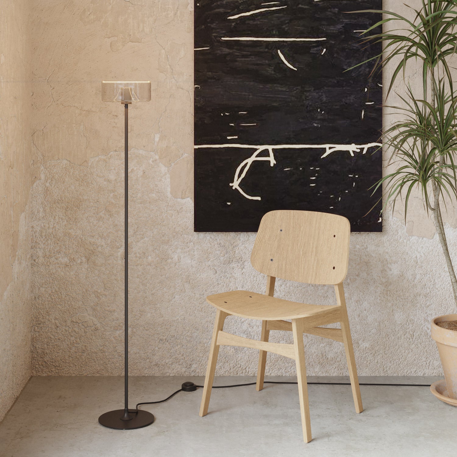 MAG - Y floor lamp with round metal base and Ghost LED bulb - Black - Creative Cables