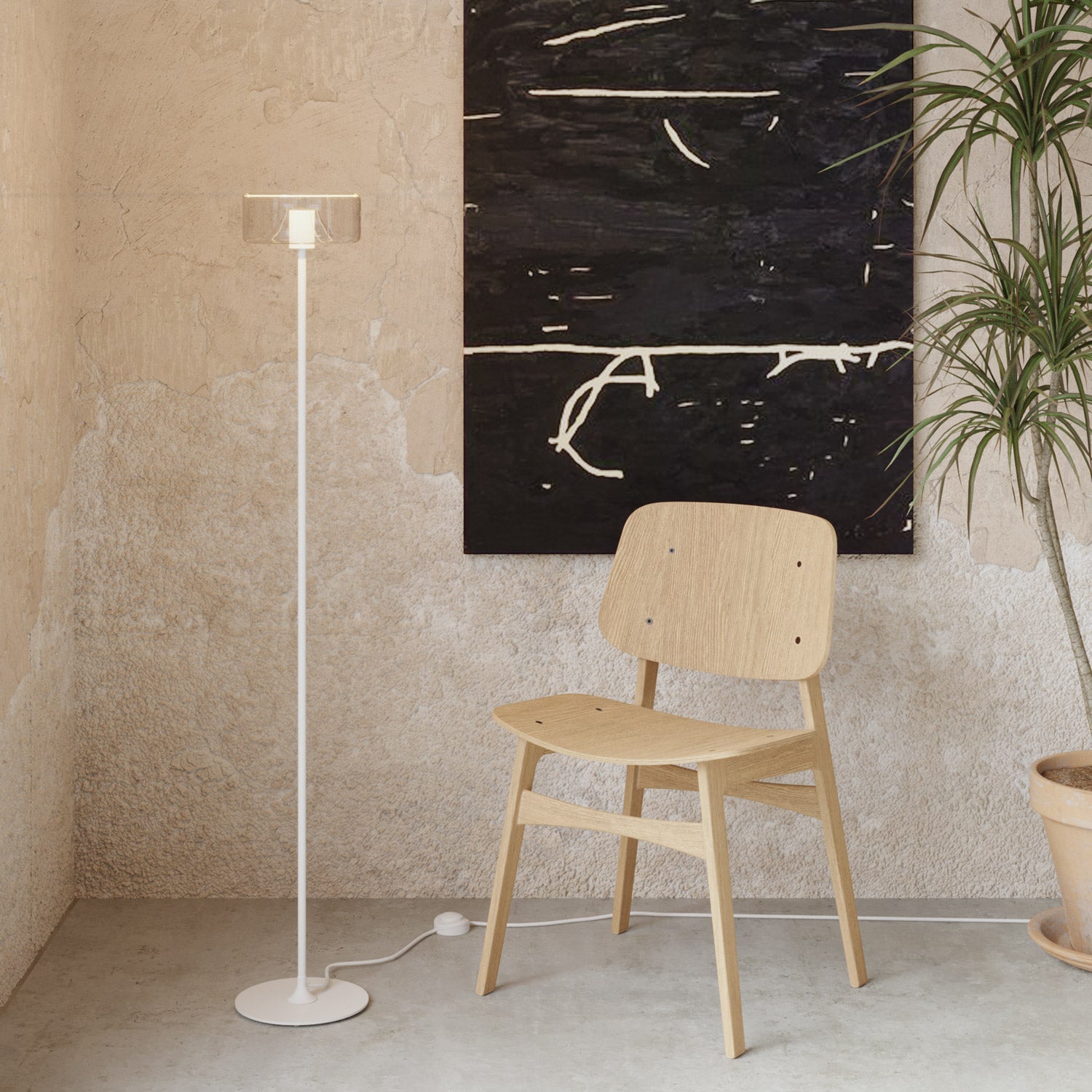MAG - Y floor lamp with round metal base and Ghost LED bulb - Matt white - Creative Cables