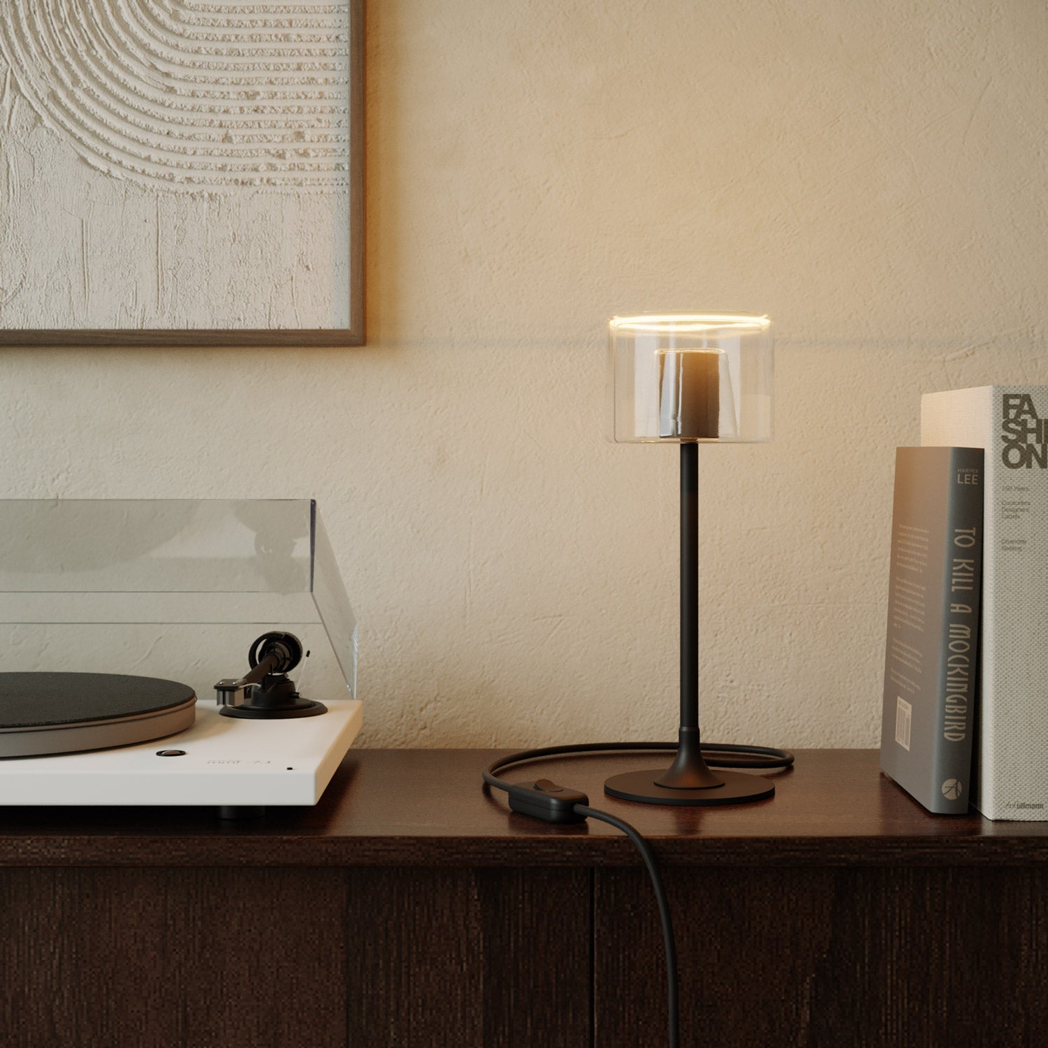 MAG - Y table lamp with round metal base and clear Ghost G03 bulb - Black - Creative Cables