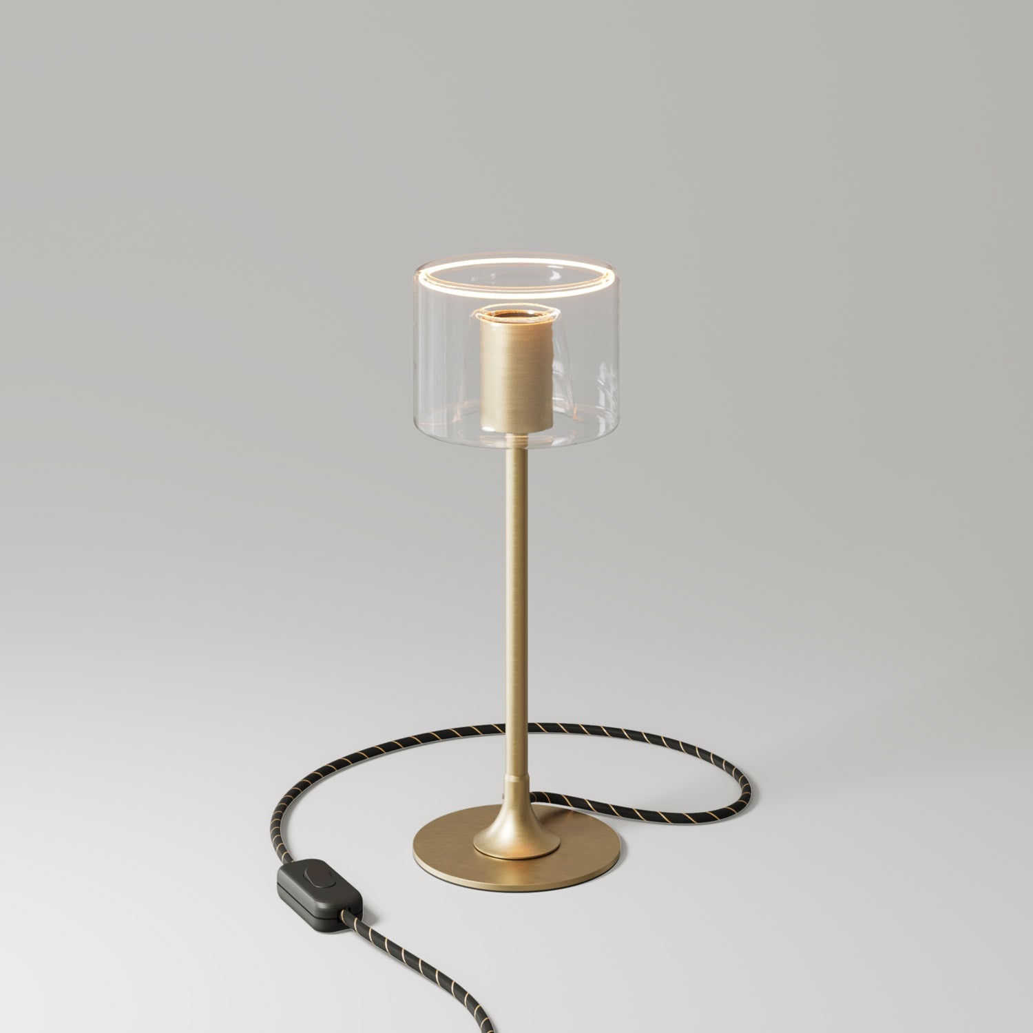 MAG - Y table lamp with round metal base and clear Ghost G03 bulb - Brushed bronze - Creative Cables