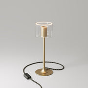 MAG-Y table lamp with round metal base and clear Ghost G03 bulb - Brushed bronze