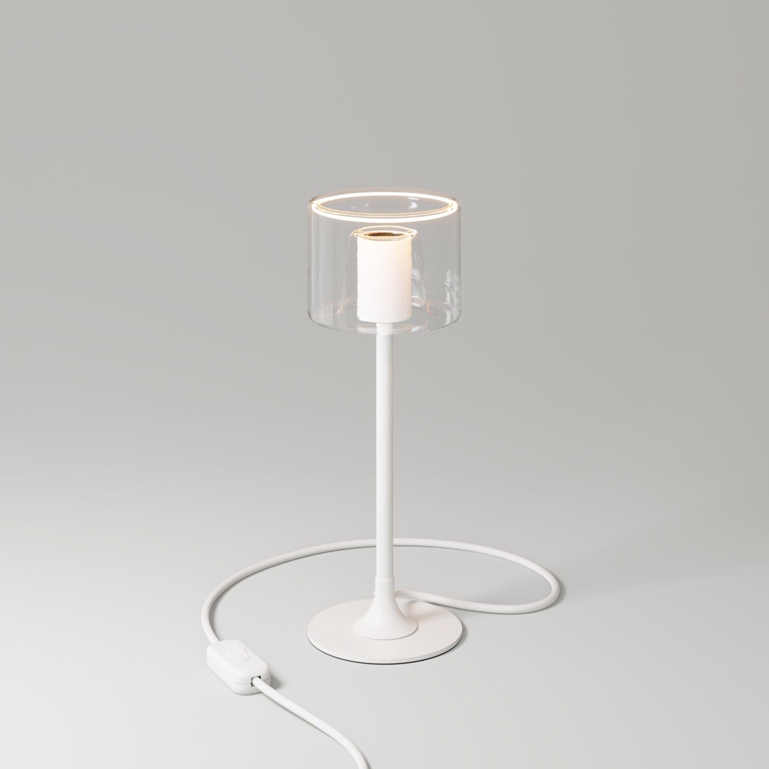 MAG - Y table lamp with round metal base and clear Ghost G03 bulb - Matt white - Creative Cables